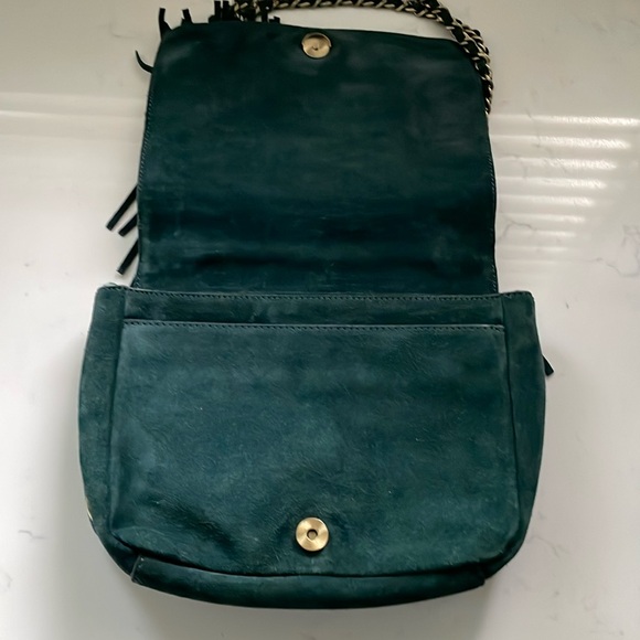 Tory Burch suede fringe leather bag in forest green - Picture 8 of 17